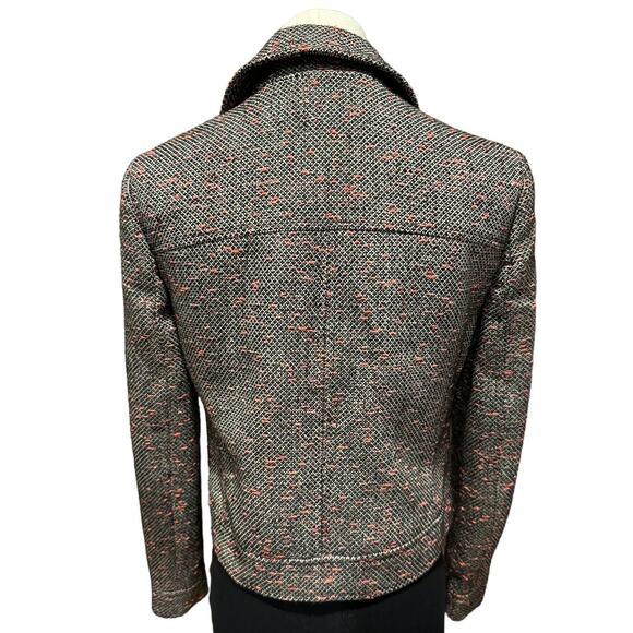 J. Crew Tweed Cropped Moto Jacket Blazer Black White Orange Asymmetric size 4 - Picture 10 of 16